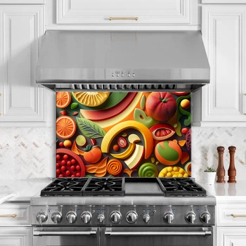 Стеклянная панель для кухни "Геометрия фруктов" 60х40см (1022.1)
