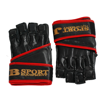Перчатки для каратэ TM JAB, кожа, фиксация. Black with red (17165)