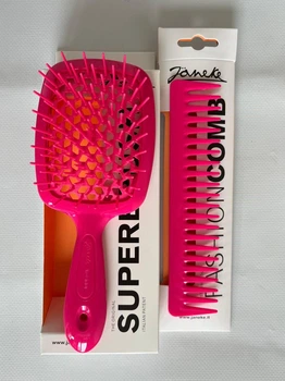 Набор расческа Janeke Superbrush + гребень Janeke Fashion comb ярко розовый малиновый