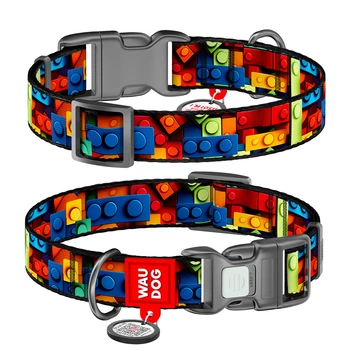 Ошейник для собак WAUDOG нейлоновый Nylon c QR паспортом, рисунок Блоки, пластиковый фастекс, L, Ш 25 мм, Д 33-49 см