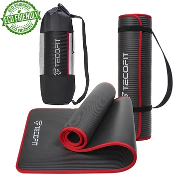 Коврик для йоги и фитнеса TECOFIT NBR с отделкой края тканью 183x61x1 см Black-Red + чехол-сумка в подарок (TOP18124795)