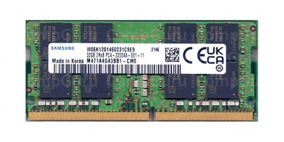 Оперативна пам'ять для ноутбука Samsung DDR4 32GB 3200MHz SO-DIMM 2Rx8 PC4-3200AA (M471A4G43BB1-CWЕ)