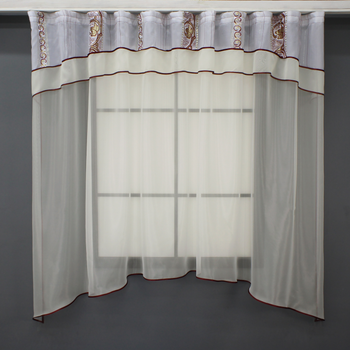 Кухонна гардина VR-Textil № 036к арка молочний з бордовим 280х170 см (52-0981)