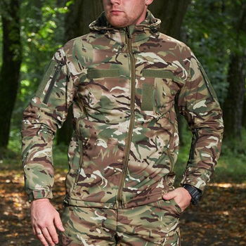 Демисезонная мужская Куртка Combat Softshell на флисе с Капюшоном и Липучками под шевроны мультикам размер M