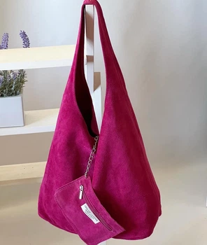 Замшева сумка шоппер Italian bags DB15208 fuxia