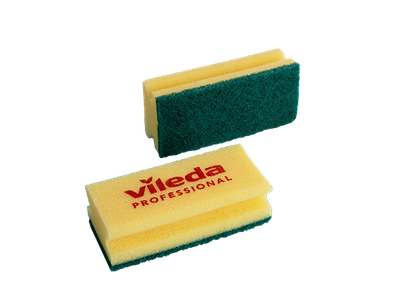 Губка Vileda Professional Середня жорсткість з зеленим абразивом 15 x 7 см для миття посуду та видалення плям 1 шт