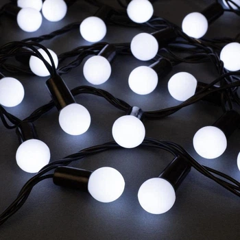 Светодиодная гирлянда "Шарики" 18мм, 7м, 40 LED, черный провод, 220В, статический режим, Белый