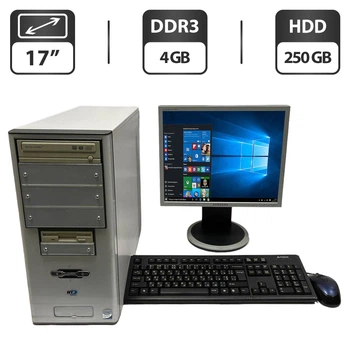 Комплект ПК: компьютер NT Computer White Tower / Intel Core 2 Duo E6400 (2 ядра 2.13 GHz) / 4 GB DDR3 / 250 GB HDD / AMD Radeon HD 4350, 512 MB GDDR3, 64-bit + Монитор Samsung SyncMaster 740B / 17" (1280x1024) TN / VGA, DVI б/у