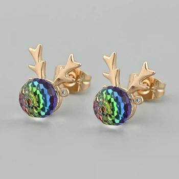 Сережки Олень з кристалами Swarovski 45571 розмір 14х12 мм колір вулканічний кристал вага 2.9 г позолота 18К
