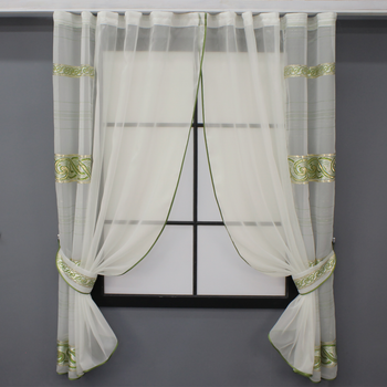 Кухонні шторки VR-Textil № 083к з підв'язками молочний з салатовим 280х170 см (52-0996)