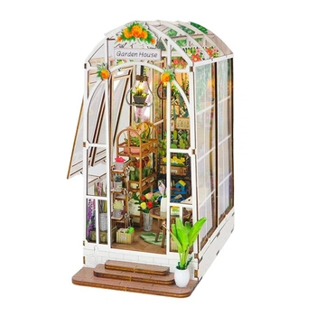 Румбокс HONGDA M2313 Garden House, DIY миниатюрная оранжерея-книжная вставка с LED-подсветкой и музыкальным модулем