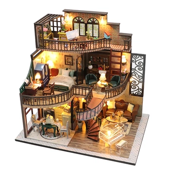 Румбокс HONGDA M2132Z Dream Building Pavilion, DIY миниатюрный трехэтажный дом Loft с LED-подсветкой, музыкальным модулем и защитой от пыли