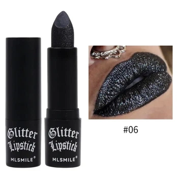 Губная помада блестящая Gliter Lipstick MLSMILE №6 черная водостойкая