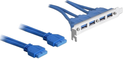 Adapter Delock 2 x USB 3.0 19 pin - 4 x USB-A 3.0 Blue (82974)