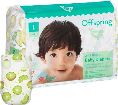 Подгузники Offspring Hairykiwi размер L 9-13 кг 36 шт (9355465008230)