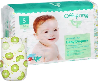 Подгузники Offspring Hairykiwi размер S 3-6 кг 48 шт (9355465008216)