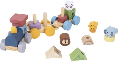 Klocki drewniane Tooky Toy Montessori Kolejka ze zwierzątkami 16 elementów (6972633376385)