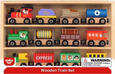 Набір поїздів з вагонами Tooky Toy Co Wooden Train (6972633373827)