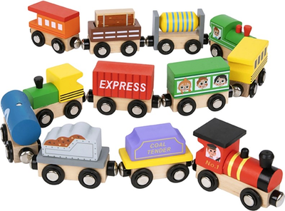 Набір поїздів з вагонами Tooky Toy Co Wooden Train (6972633373827)