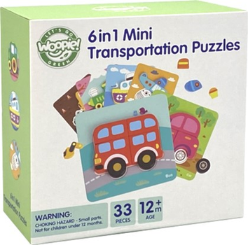 Puzzle drewniane Woopie Green Montessori Pojazdy 18.5 x 18 x 9 cm 33 elementy (5904326949690)