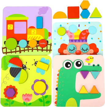 Puzzle drewniane Tooky Toy Montessori 4 w 1 22.5 x 22.5 x 4.5 cm 34 elementy (6970090041235)