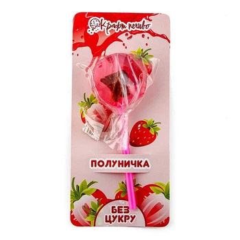 Леденец на подложке БЕЗ сахара на палочке "Клубника" ТМ "Крафт пряник" 9г/шт 1шт/уп