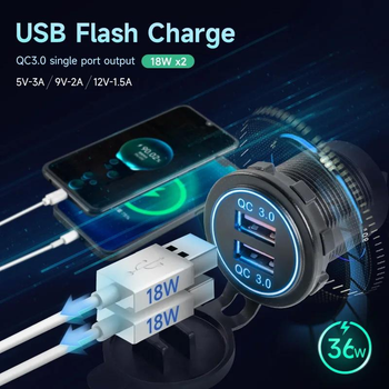 Панель зарядний пристрій + двопортовий USB QC3.0 + вольтметр