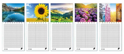 Блокнот магнит Apriori , 5 штук, Природа, Времена Года, Цветы, Река, Горы ,21 см на 8,5 см
