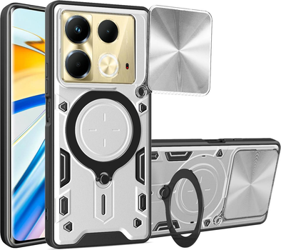 Чохол Magnetic Shield для Infinix Note 40 / X6853 протиударний бампер з підставкою кільцем Silver