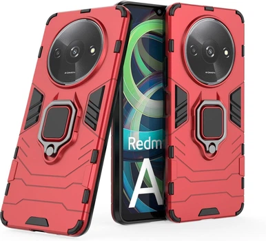 Чохол Iron Ring для Xiaomi Redmi A3 протиударний бампер з підставкою кільцем Red