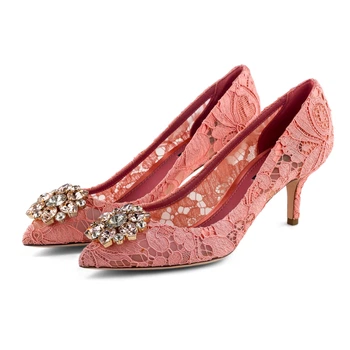 Женские туфли - лодочки Bellucci из кружева Taormina с брошью Dolce&Gabbana Rainbow 37.5 (24.1 cm) розовые CD0066AL1988H200
