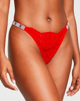 Женские трусики камни со стразами Victoria's Secret Shine Strap Lace Thong Panty L красные