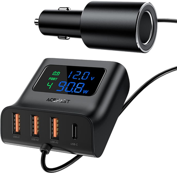 Автомобільний зарядний пристрій Acefast B8 Digital Display Car HUB Charger Black (AFB8)