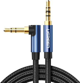 Кабель Ugreen AV112 Angled Cable 3.5 мм Male to 3.5 мм Male Cable Gold Plated Metal Case with Braid 0.5 м Blue (UGR-60178)