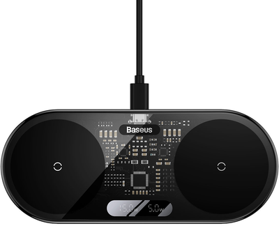 Ładowarka bezprzewodowa Baseus Digital LED Display Ładowarka bezprzewodowa 2w1 20W Wersja uniwersalna Czarna (WXSX010101)