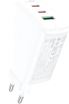 Мережевий зарядний пристрій Acefast A41 PD65W GaN (2xUSB-C+USB-A) Charger White