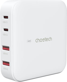 Зарядний пристрій CHOETECH GaN 100W USB-C White (PD8008-EU-WH)