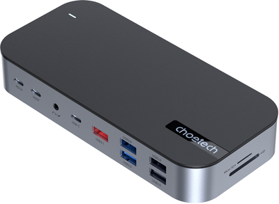 Док станція CHOETECH USB-C 15-в-1 HDMI/DP/VGA/LAN/PD/CR/USB-A/USB-C/AUX (HUB-M52-GY)