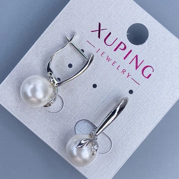 Серьги Xuping родий с жемчужиной 10 мм, длина 25 мм, ida57149