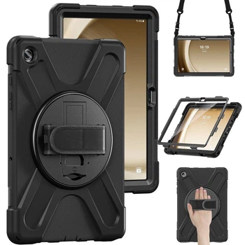 Противоударный чехол-накладка Armor Rotating Bracelet для Samsung Galaxy Tab A9 Plus с поворотным кронштейном и ремнем black