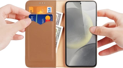 Etui z klapką Dux Ducis Hivo blokadą RFID do Samsung Galaxy S24 Brown (6934913021798)