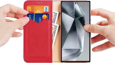 Etui z klapką Dux Ducis Hivo blokadą RFID do Samsung Galaxy S24 Ultra Red (6934913021866)