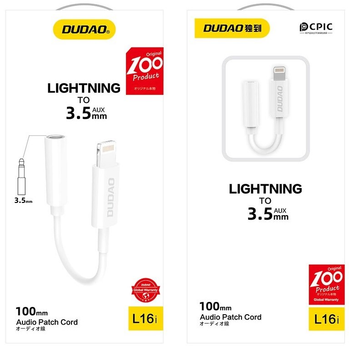 Адаптер Dudao mini-Jack 3.5 мм (F) - Lightning (M) White (6970379616413)