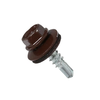 Саморез для кровли со сверлом DIN7504K 5,5х25 RAL8017 max=5,25 и шайбой TEX-H цинк (50шт.) [9T62R09T65525R8017] Metalvis