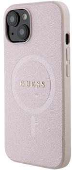 Etui Guess Saffiano do iPhone 15 Plus z MagSafe Pink (3666339156190)