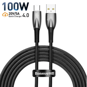 Кабель Type-C на USB з підсвічуванням Baseus Glimmer Series Fast Charging (2m, 100W, 6A, 480 Mbps). Black