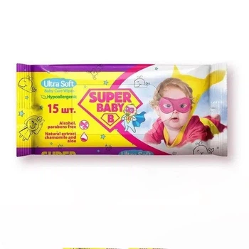 Влажные салфетки Super Baby SuperPak, sensitive ромашка и алоэ, 15 шт.