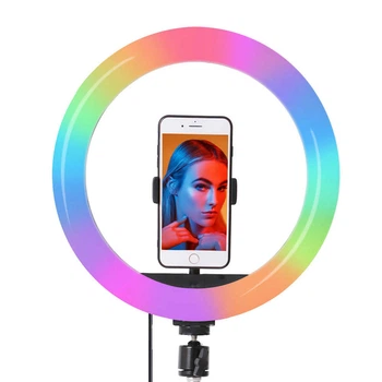 Кольцевая селфи лампа с держателем телефона RGB диаметр 33 см Universal rgb-33