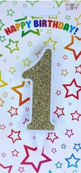 Свічка цифра на торт "1" біла із золотом