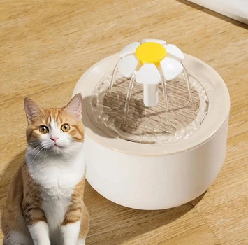 Питний фонтанчик для котів та собак FLOWER поїлка / миска з автоматичною подачею води та фільтром, 1 л, білий (87774543)